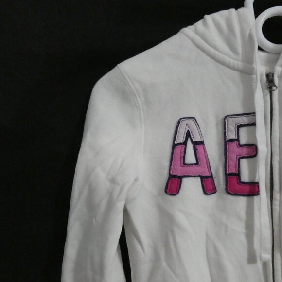 AEROPOSTALE | small | White Zip-Up Hooded Sweatshirt | Bold Aero NY Print Front - Picture 3 of 15